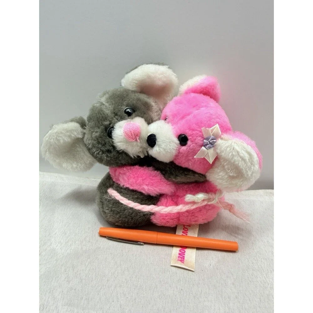 1977 Vintage Russ Berrie Co Lovey-Dovey Mice Pair Of Plush Stuffed Animals 6.5